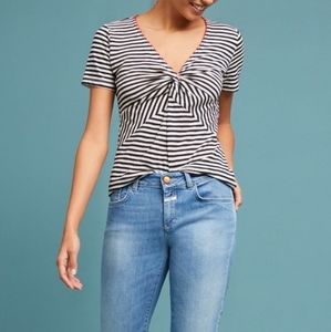 Anthropologie ett:twa striped v-neck top sz xs